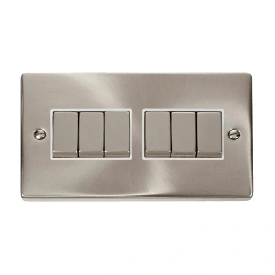 Image of Click Deco 6 Gang 2 Way Ingot 10AX Switch Satin Chrome White Inserts