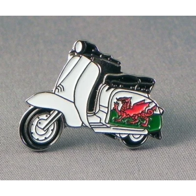 Image of Metal Enamel Pin Badge Brooch Scooter Lambretta Welsh Wales Flag