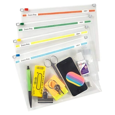Image of Snopake A5 Zippa Bag with Top Zip [Pack of 25] 250 x 180 mm Transparent/Assorted Strips [Ref: 11448]