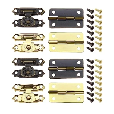 Image of SG Store 36Pcs Antique Bronze Hasp Latches Mini Hinges with Screws Cabinet Latch Hasps Decorative Accessories for Jewelry Box Gift Doll House