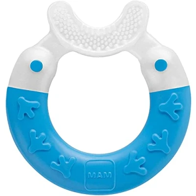 Image of MAM Bite &amp; Brush, Baby Ring Suitable From 3+ Months Old, Teething Toy Promotes Dental Hygiene and Cleanliness, Soothes Painful Gums, Blue