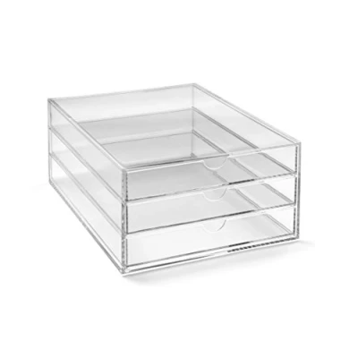 Image of OSCO Portrait Clear Acrylic 3 Tier Papersorter A4 Document Storage Filing Drawers Paperwork Organiser Desk Tidy Lego Sorter Coffee Capsule Pods Holder H13 x D32 W24 cm