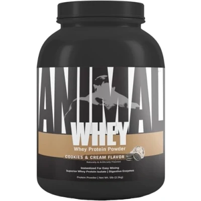 Image of Animal Whey Protein Cookies &amp; Cream Muscle Building Optimal Nutrition, with Digestive Enzymes, Powder Isolate for Post Workout Shakes, 2.3kg