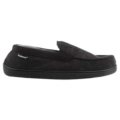 Image of isotoner Men&#039;s Diamond Corduroy Moccasin Slipper with Cooling Memory Foam for Indoor/Outdoor Comfort, Black, 10 UK