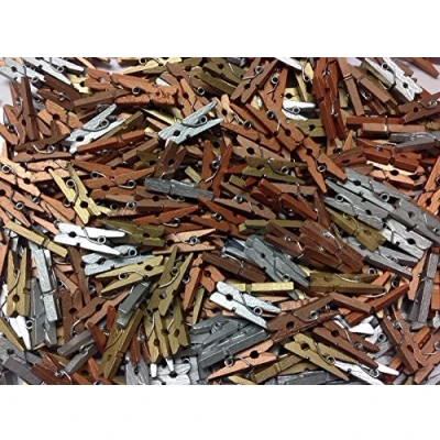Image of celloexpress Pack of 50 25mm Mini Wooden Craft Pegs Shiny Mix
