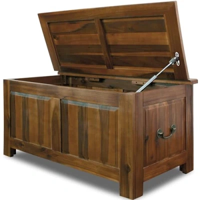 Image of CASARIA® Large Wooden Chest 103L Capacity Storage Bench with 160kg Load Treasure Chest, Acacia, Colonial Style Versatile Decorative Furniture Brown