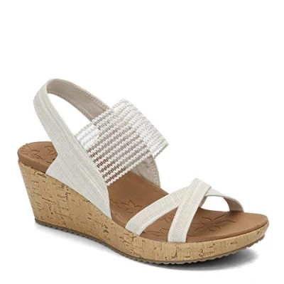 Image of Skechers Girl&#039;s Beverlee High Tea Open Toe Sandals, Natural Sparkle Linen Gore Trim, 3 UK