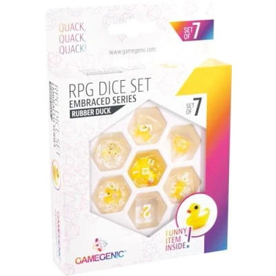 Image of Embraced Series RPG Dice Set of 7 in a Variety Sizes Designed for Roleplaying Games Premium Quality Resin with Unique Thematic Rubber Duck Design Made by Gamegenic