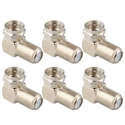 Image of Jopto 6PCS Right Angle RF Coaxial Coupler TV Aerial Adapter Satellite SKY Virgin F Male Plug to Female 90 Degree Nickel Plated Converter Connectors for Wall Mounted TVs and Cable Connection