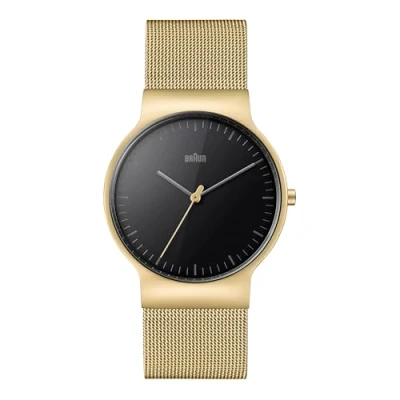 Image of Braun Gents BN0211 Classic Slim Watch with Black Dial and Gold Mesh Bracelet