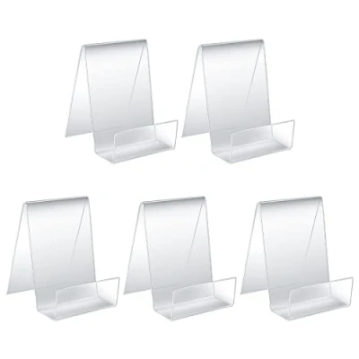 Image of YiPHomn Pack of 5 Clear Acrylic Book Stands, Table Slanting Tablet Holder Bookends, Easel Stand for Displaying Photos, Books, Music, Crafts