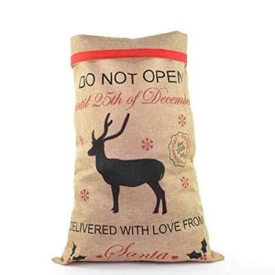Image of SHATCHI Large Traditional Vintage Hessian Santa Sack Stocking Airmail Christmas Accessories Brown Xmas Gifts Bag 70 x 50cm, Do Not Open Until 25th December