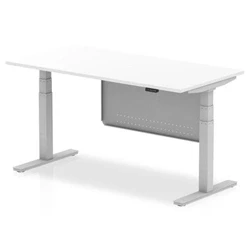 Image of Air 1600x800 Height Adjustable Desk White Silver Leg Modesty Panel