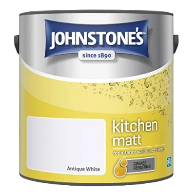 Image of Johnstone&#039;s Kitchen Paint Antique White Matt Finish Grease &amp; Stain Resistant Suitable for Walls Ceilings Highly Durable Low Odour 12m2 Coverage per Litre 2.5L