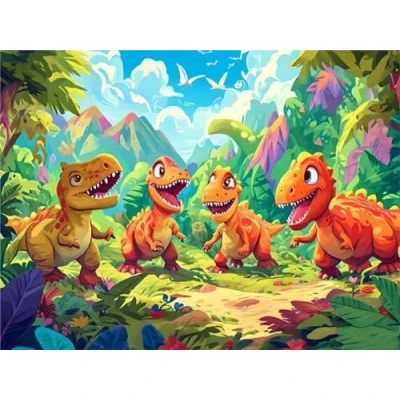 Image of 5D Diamond Painting Cartoon Dinosaur Art Kit, DIY Full Round Drill Kits Adults Kids Rhinestone Embroidery Cross Stitch Crystal Pictures, Home Wall Decor Gifts 30x40cm