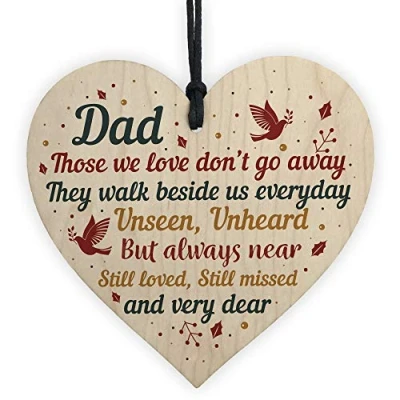 Image of RED OCEAN DAD Memorial Plaques Wooden Heart Christmas Tree Bauble Ornament Decoration Sign Gift
