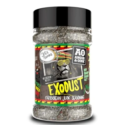 Image of Angus &amp; Oink Exodust Caribbean Hot Jerk Seasoning Irresistibly Spicy Fruity Perfect for Chicken, Pork Fish Authentic Street Food Flavours 230g