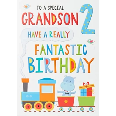 Image of Regal Publishing Juvenile Birthday Card Age 2 Grandson 9 x 6 inches,greyblueredgold