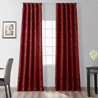 Image of HPD Half Price Drapes Designer Damask Curtains for Living Room Faux Silk 50 X 84 (1 Panel), JQCH 201268 84, Astoria Red &amp; Bronze