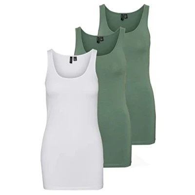 Image of VERO MODA Women&#039;s top (Pack of 3), Green/White (2X Laurel Wreath / 1x Bright White), M