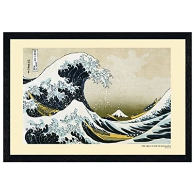Image of Grindstore Katsushika Hokusai Black Wooden Framed Great Wave of Kanagawa Poster 91.5x61cm