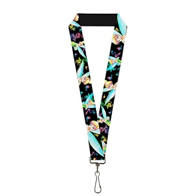 Image of Buckle Down Women&#039;s Lanyard 1.0 Glowing Tinker Bell Poses/Butterflies &amp; Flow Key Chain, Multicolor, One Size