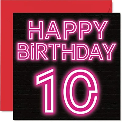 Image of Fun 10th Birthday Cards for Boys Girls Neon Glow Happy Card Son Daughter Brother Sister Grandson Granddaughter Niece Nephew, 145mm x Greeting Cards,