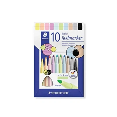 Image of STAEDTLER Triplus highlighter, ergonomic triangular shaft, line width 1 4 mm, dries in seconds, PP barrel long service life, 10 highlighters cardboard case, 362 C10