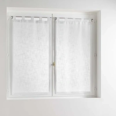Image of Douceur d&#039;Intérieur Haltona Pair of Straight Loops Linen Look Weave Polyester, White, 120 x 60 cm