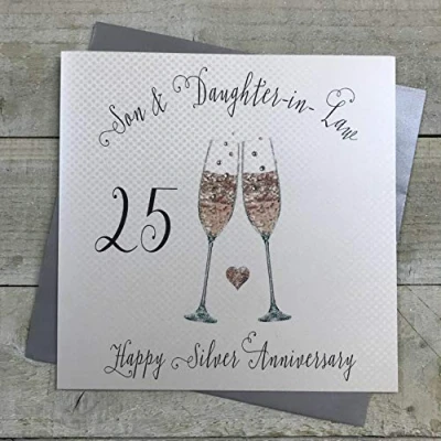 Image of 25th SILVER Anniversary Handmade LARGE Card SON &amp; DAUGHTER IN LAW BY WHITE COTTON CARDS (XSS259 25)