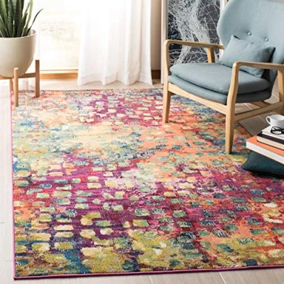 Image of Safavieh Modern Chic Rug for Living Room, Dining Bedroom Madison Collection, Short Pile, in Fuchsia and Gold, 122 X 183 cm
