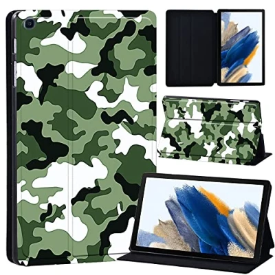 Image of Printed Case for Samsung Galaxy Tab A8 10.5 Inch 2022 (SM X200/X205/X207), Slim Lightweight Protective Hard Cover Trifold Stand with Auto Sleep/Wake (green camouflage)