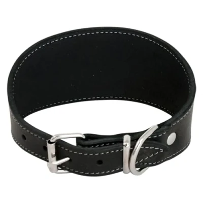 Image of JACK AND VANILLA, Greyhound Dog Collar, Greasy Leather, Black, Size 42 cm
