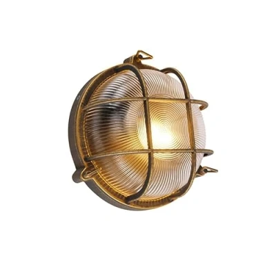 Image of Qazqa Outdoor Wall and Ceiling Lamp I Flush Light Gold Brass Round IP44 Noutica Garden Industrial Suitable for LED E27 1 Aluminium