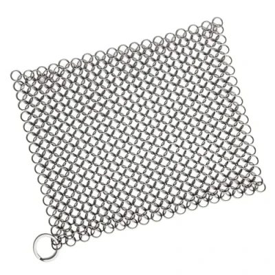 Image of Glamified, Cast Iron Cleaner Stainless Steel Scourer 8x6 Inch Chainmail Scrubber for All Types of Skillet Griddles, Pans, Grills &amp; Dutch Ovens