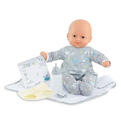 Image of Corolle 9000130280 Mon Grand Poupon My Newborn Set, Soft Body Doll with Sleeping Eyes, 6 Pieces Accessories for Basic Equipment, Vanilla Scent, 36 cm, Suitable Children from 2 Years