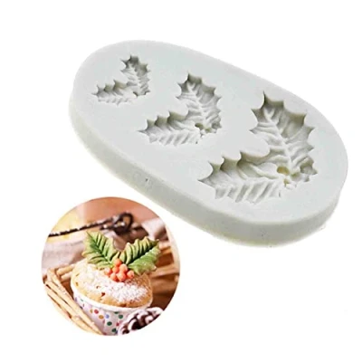 Image of Holly Leaf Mold, Christmas Silicone Cake Fondant Polymer Clay Mould for Cupcake Decorating