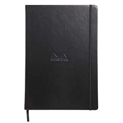 Image of RHODIA 118869C Rigid Notebook Webnotebook Black A4 Dotted Dot 192 pages Clairefontaine Ivory Paper 90 g/m Bookmark, Elastic Closure Faux Leather Cover