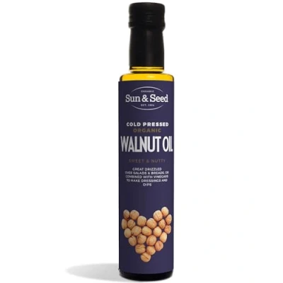 Image of Organic Walnut Oil (Cold Pressed) by Sun &amp; Seed 250ml Made from 100% Walnuts Great Source of Omega 3 Vegan Friendly Pure Refined