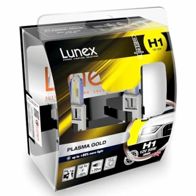 Image of Lunex H1 PLASMA GOLD Headlight Halogen Bulbs 448 12V 55W P14,5s 2800K duobox (2 units)