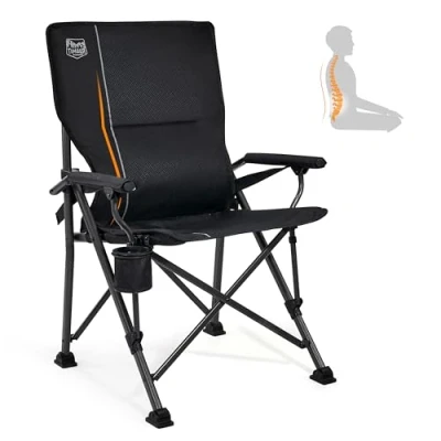 Image of TIMBER RIDGE Folding Camping Chair for Adults with Lumbar Support Adjustable, 150kg Foldable Outdoor Hard Armrest Portable Festival Garden Fishing Picnic Hiking Directors, Black