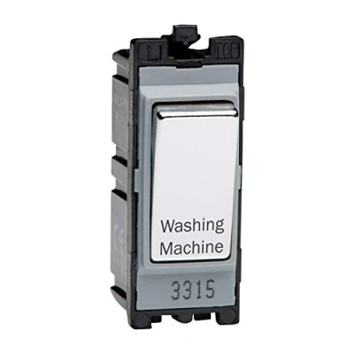 Image of Varilight Engraved 20A 1 Way Double Pole Switch &#039;Washing Machine&#039; PowerGrid Chrome G201DC.WM