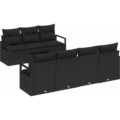 Image of vidaXL 8 Piece Garden Sofa Set with Cushions Black Poly Rattan