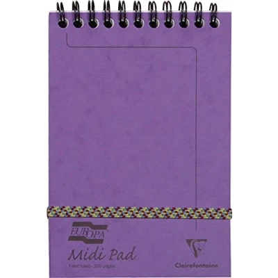 Image of Clairefontaine Ref 3119Z Europa Midi Wirebound Pad (200 Pages) 10.2 x 15.2cm in Size, 90gsm Brushed Vellum, Lined Rulings, Premium Pressboard Cover Purple