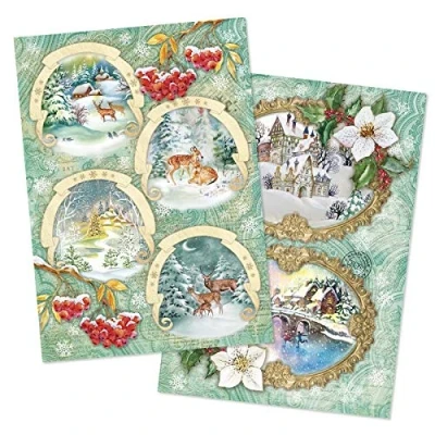 Image of Ideen mit Herz 2 Sheets of Rice Paper Elegant Decoupage DIN A4 Different Designs Vintage, Christmas and Others (Christmas 03)