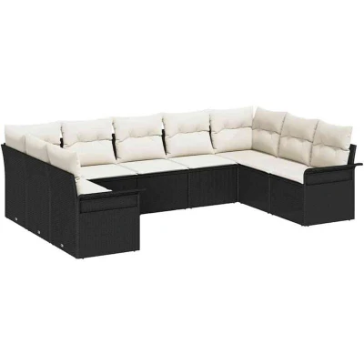 Image of vidaXL 9 Piece Garden Sofa Set with Cushions Black Poly Rattan