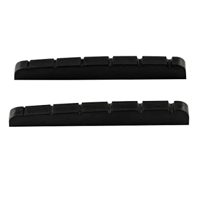 Image of Musiclily Pro Urea Resin Plastic 43mm Slotted Strat Tele Electric Guitar Nuts Flat Bottom for 6 string Stratocaster/Telecaster Guitar, Black(Set of 2)