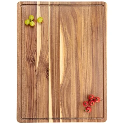 Image of Extra Large Acacia Wood Cutting Board, 24x18 Inch Butcher Block Chopping Board with Handle and Juice Groove, Carving for Turkey, Meat, Vegetables, BBQ