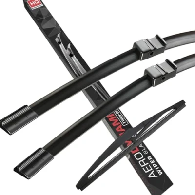 Image of HQ AUTOMOTIVE Front+Rear Windscreen Wiper Blades fits PEUGEOT 207 3pcs Replacement A7 2007 2013 Graphite Coated Natural Rubber No Smear Judder Free Model AD71 622HQ12D