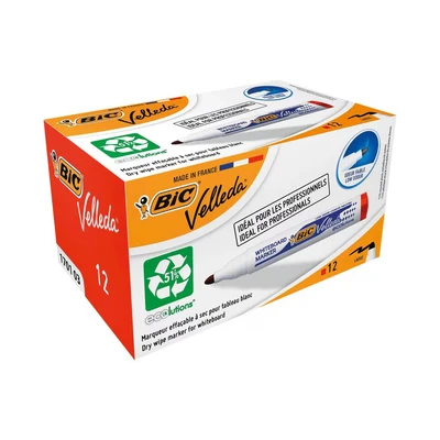 Image of Bic Velleda 1701 Ecolutions Whiteboard Pens, Red Box of 12 Dry Erase Pens for Whiteboards in School or office